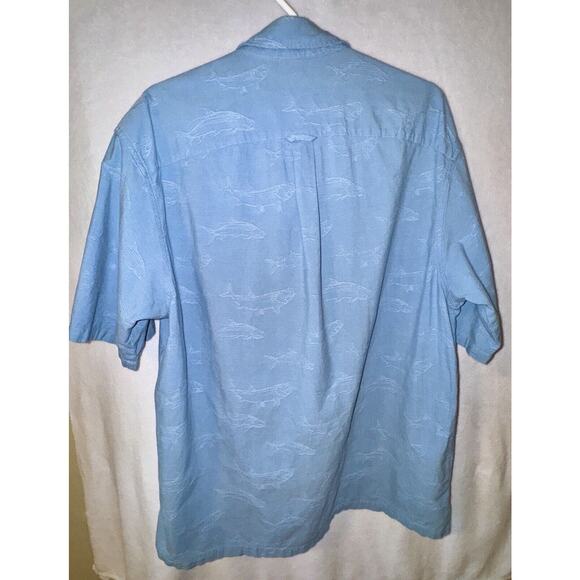 Columbia Blue Short Sleeve Shirt Button w/ All Over Textured Whale Print Mens XL - Picture 9 of 13